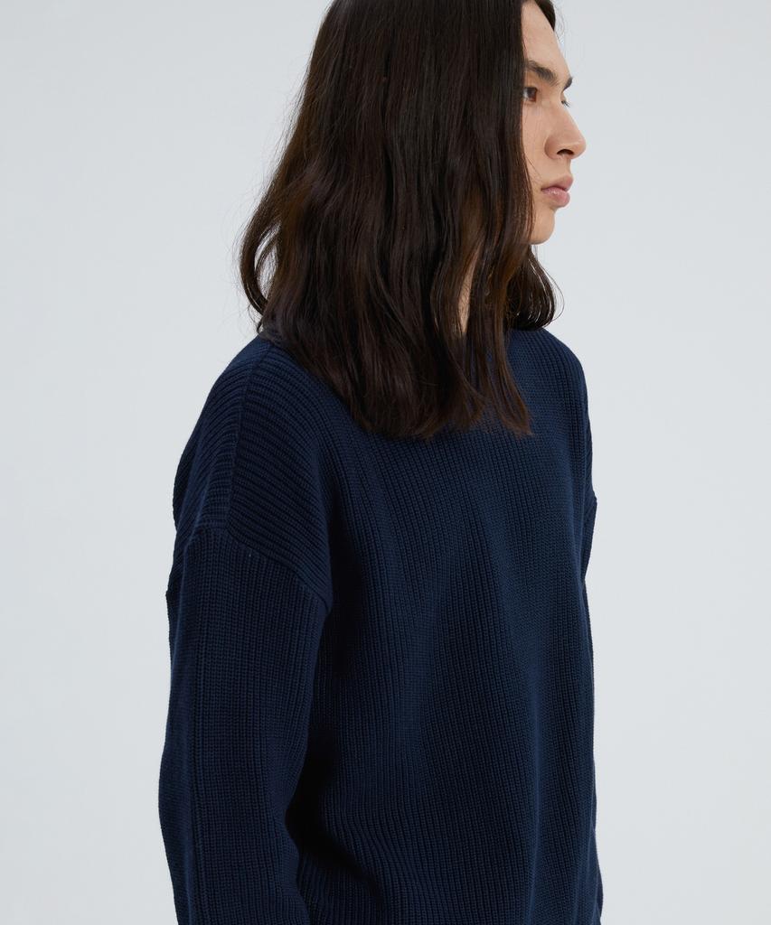 KNITTED Soft Cotton Drop Shoulder Waffle Knit Navy