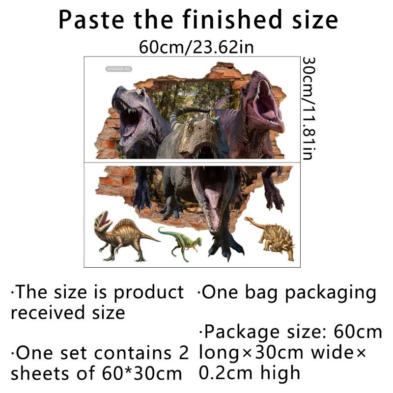 2 Stück Cartoon Durchbrochene Wand Dinosaurier Wohnzimmer Schlafzimmer Zuhause Hintergrund Wanddekorationsaufkleber Selbstklebende Raumdekorationen