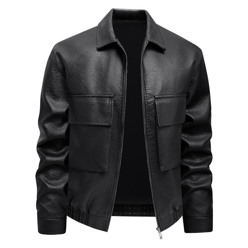 New leather jacket men's spring and autumn men's lapel jacket fashion top windproof casual large size tooling jacket