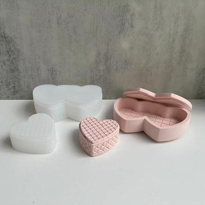 Heart Concrete Silicone Mold Storage Box Epoxy Resin Mold for Mothers Day Valentine's Day Jewelry Boxes Molds Two-love Shape Containers Epoxy Mould