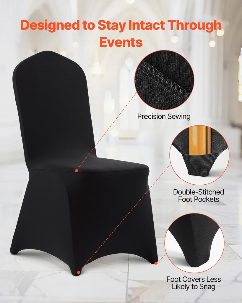 100 Pcs Black Chair Covers, Polyester Spandex Chair Cover, Stretch Slipcovers for Wedding Party Dining Banquet Flat-Front Chair Covers, Fits Chair