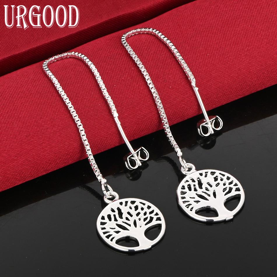 925 Sterling Silver Lattice Chain Round Pendant Earrings Wedding Jewelry