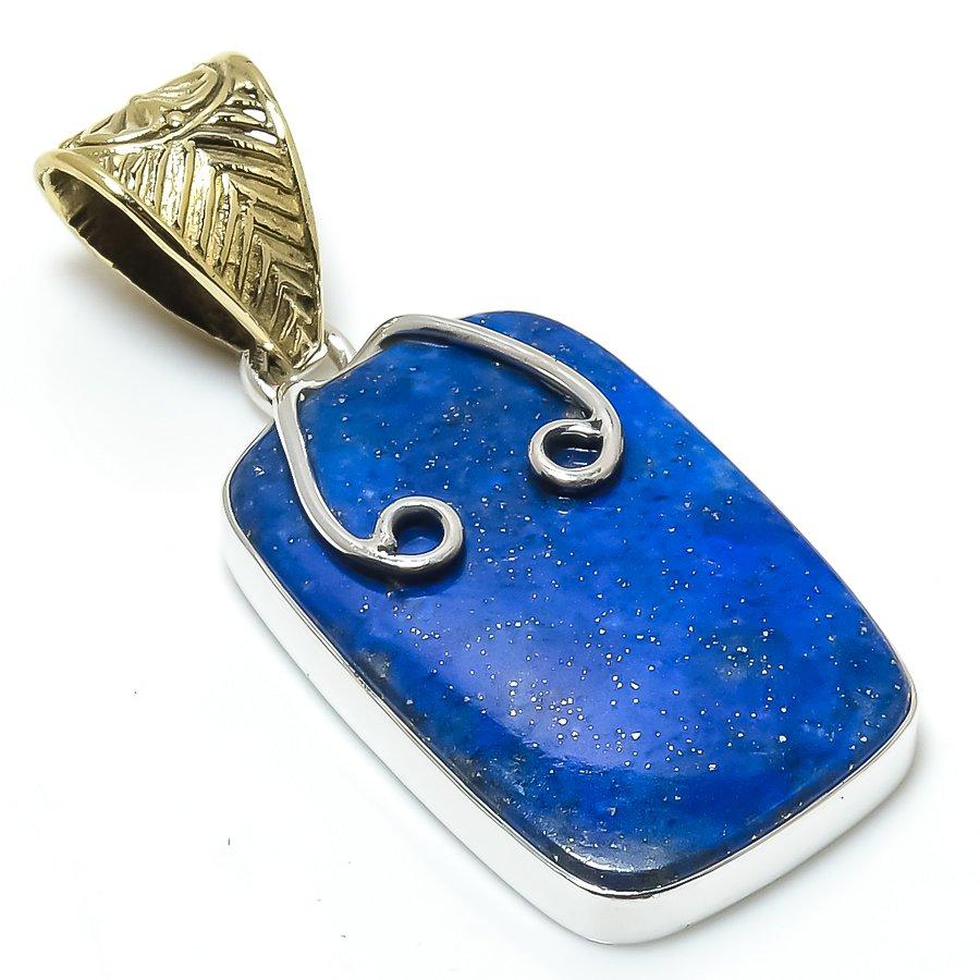 Natural Lapis Lazuli Gemstone 925 Solid Sterling Silver Gift Pendant 1.75" t4T65