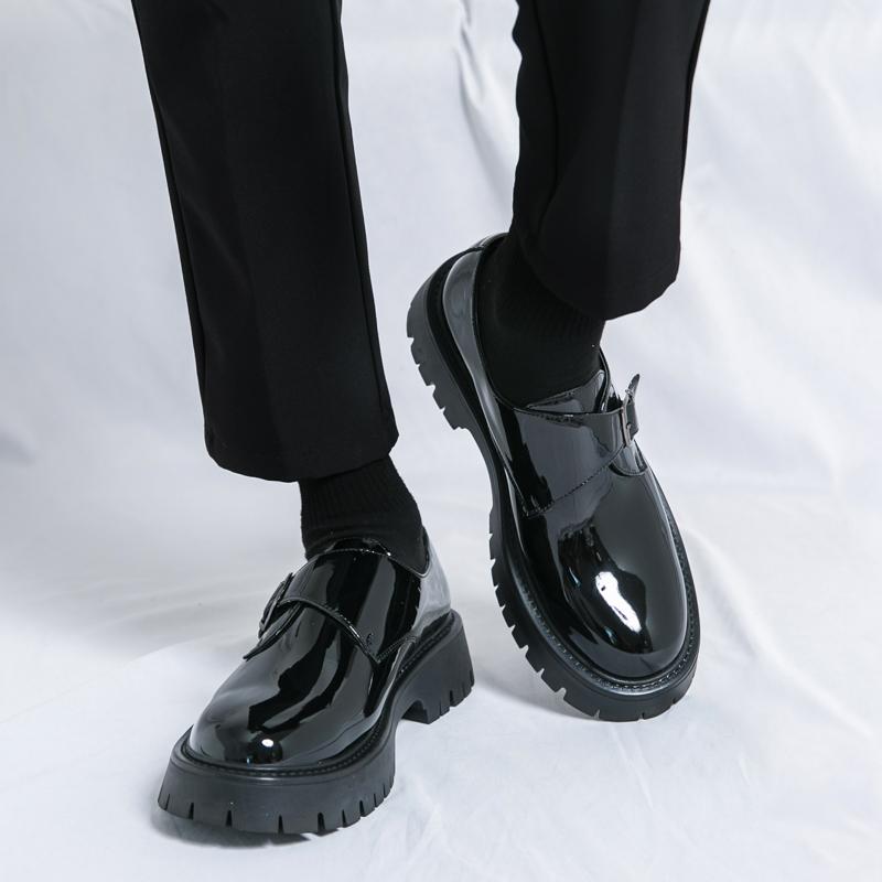 Hight Quality Spring New Street Style Patent Leather Loafers For Men's Black Hombre Business Casual Height Increasing Shoes