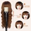 Hot Sales 26Inch Brown Mixed Blonde Wigs with Bangs for Women Wavy Curly Hair Heat Resistant Synthetic Fiber Wigs Women Hair