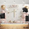 2D Pink Gold Cross and Balloons Studio Background for Religious Party