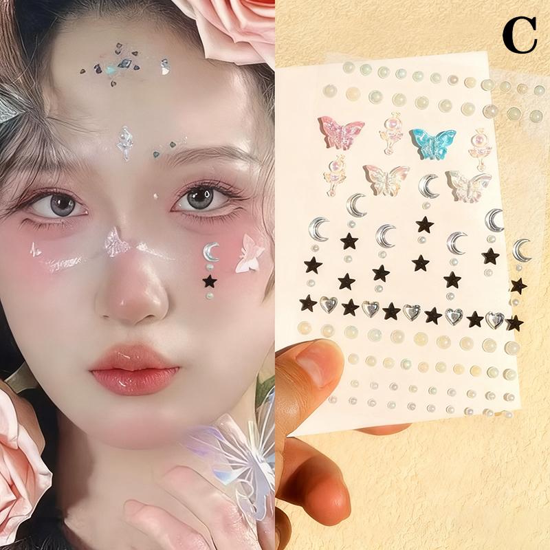 1Pcs Face Diamond Gem Pearl Sticker 3D Colorful Rhinestone Tattoo Eyeshadow Stickers Fo Festival Nail Body Makeup Bling Decor