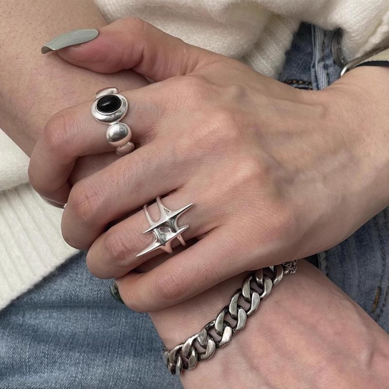 Copper Unique Fashion Ring Featuring Contemporary Open Design And Black Onyx Stone