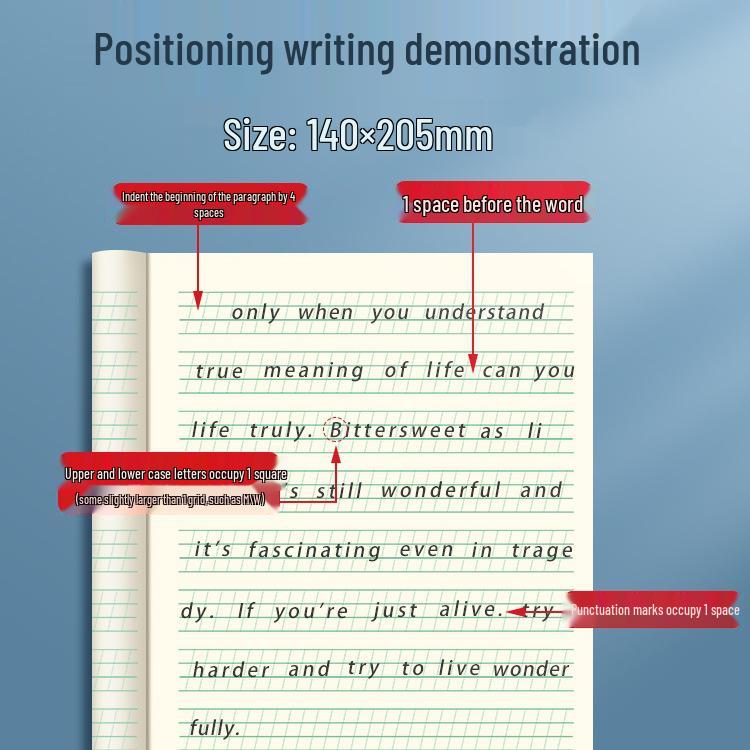 16K English Calligraphy Training Notebook - Standard Frame Writing Paper for Elementary Students.