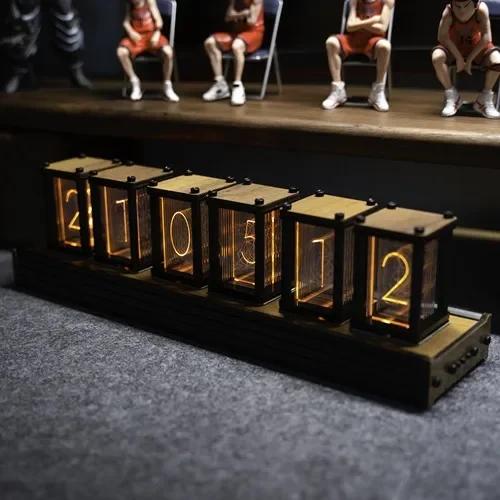Creative Luxury Nixie Glow Tube Clock Wood DIY Table Clock Creative Electronic Desktop Clocks RGB Silent Digital Watch Decoratio