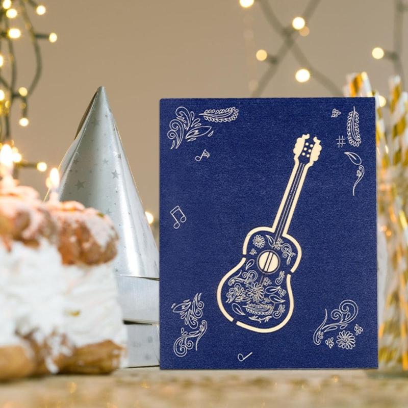 Birthday Greeting Card Paper Sculpture Guitar Happy Birthday Card with Envelope For Kid Adult Anniversary Celebration
