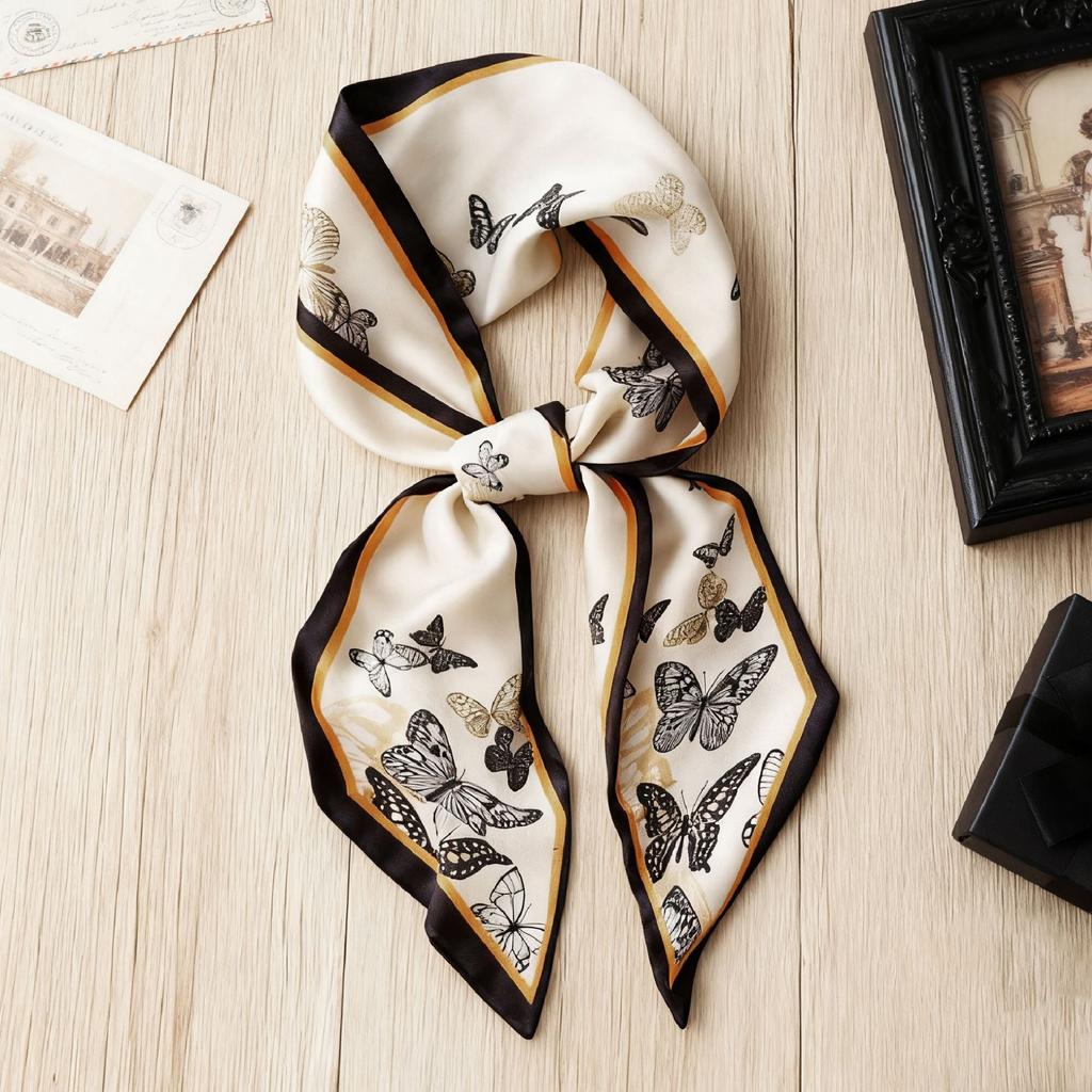 Korean Version of Rabbit Long Silk Scarf Streamer Women's Spring and Autumn New Scarf Double-layer Double-sided Decorative Scarf Handle Tied Bag