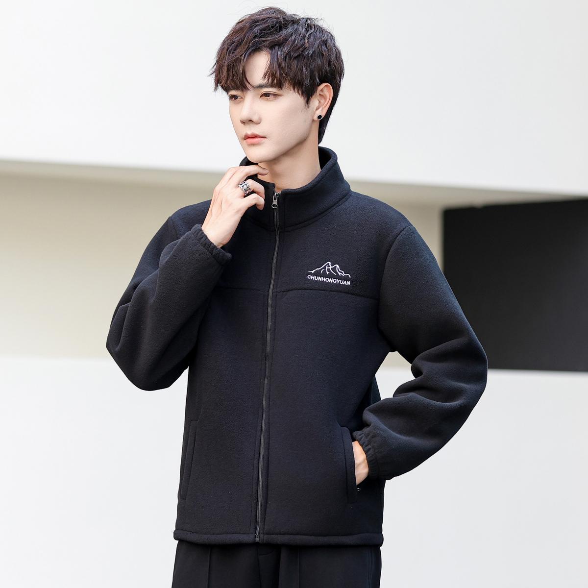 

Woodpecker Men s Polar Fleece Jacket - Autumn/Winter Stand-Up Collar, Thickened with Velvet 5XL (recommended for 170-190 jin)