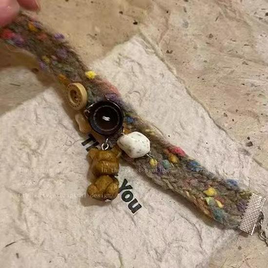 

Y2K Милый Медведь Плюшевый Браслет Пуговиц Для Девочек - Милые и Классные Украшения bear button коричневый