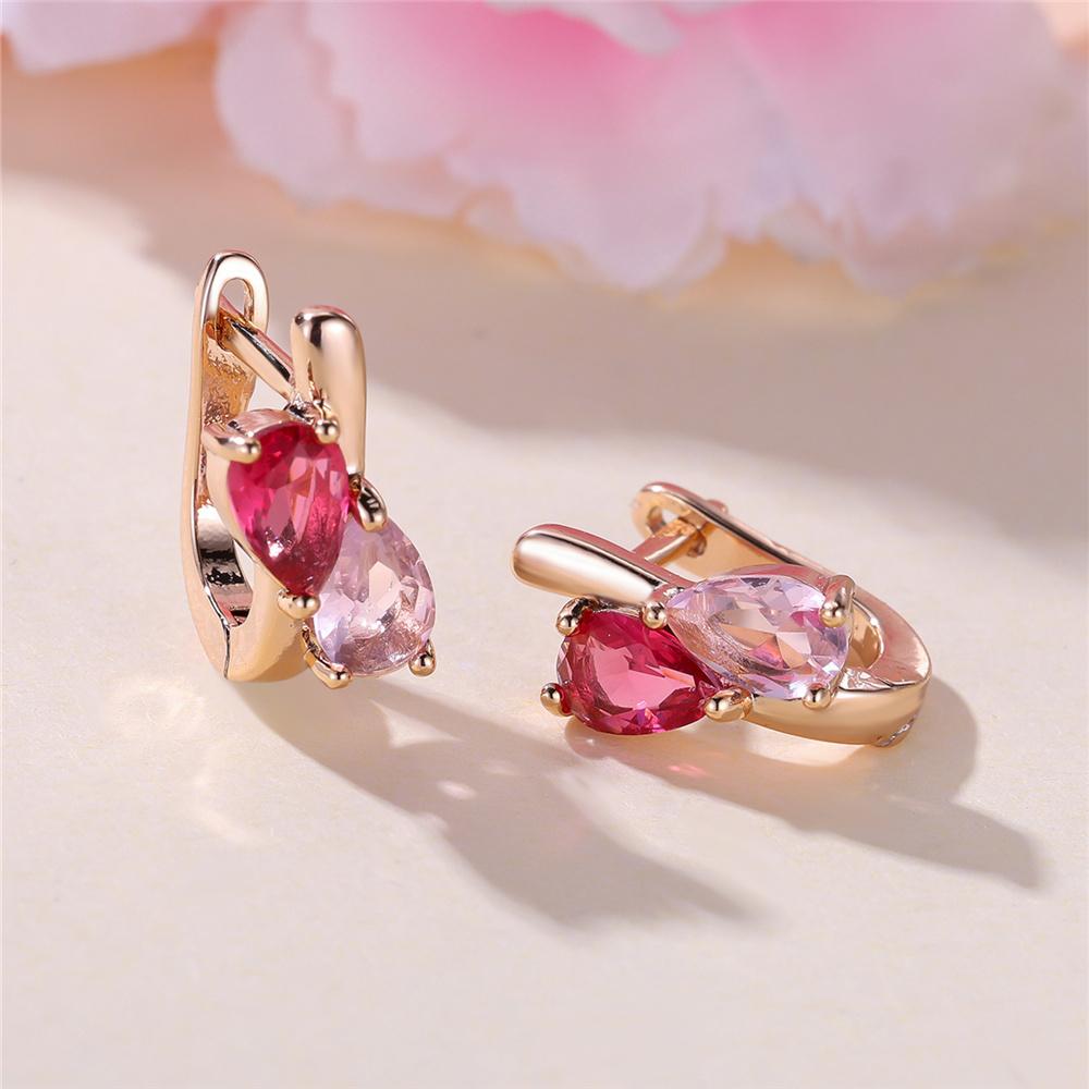 Charm Female Red Crystal Stone Cute Love Heart Hoop Earrings Gold Color Simple Wedding Jewelry For Women