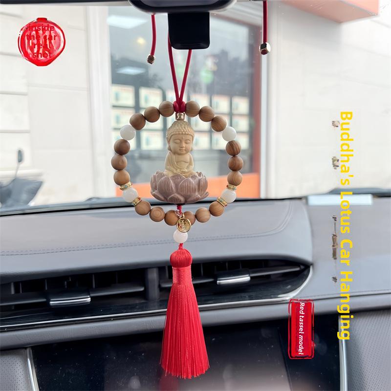 Boxwood Buddha & Guanyin Car Rearview Mirror Pendant Ornament