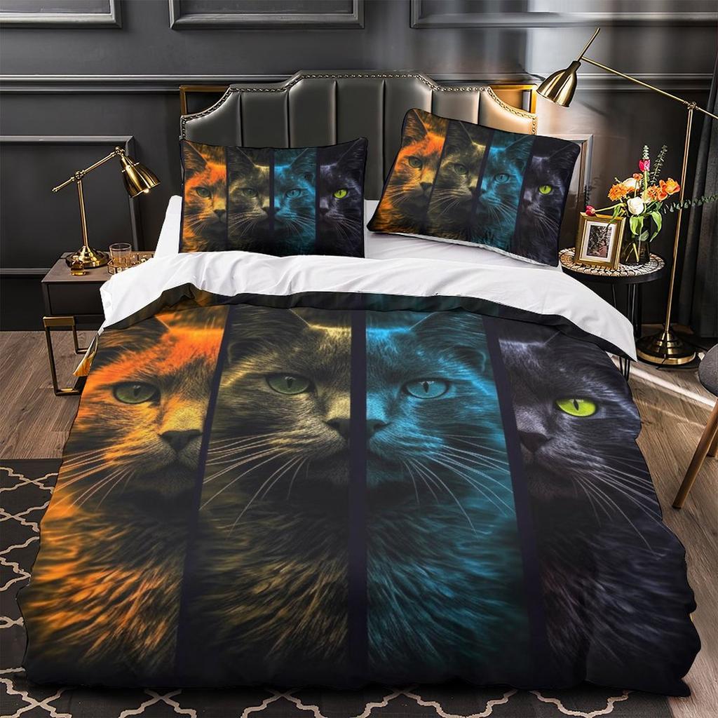 3D Digital Printing Color Cat Series Quilt Cover Pillowcase Two Or Three-Piece Set Polyester Abraded
