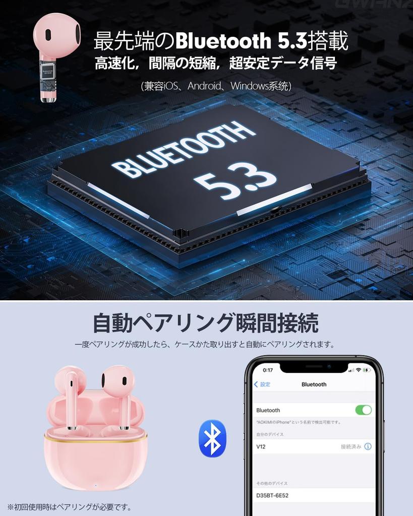 AOKIMI V12 Wireless Compact and Bluetooth Up To 36 Hours of ENC Noise Automatic Volume Perfect for and Web Conferencing Earbuds, Lightweight, Hi-Fi,