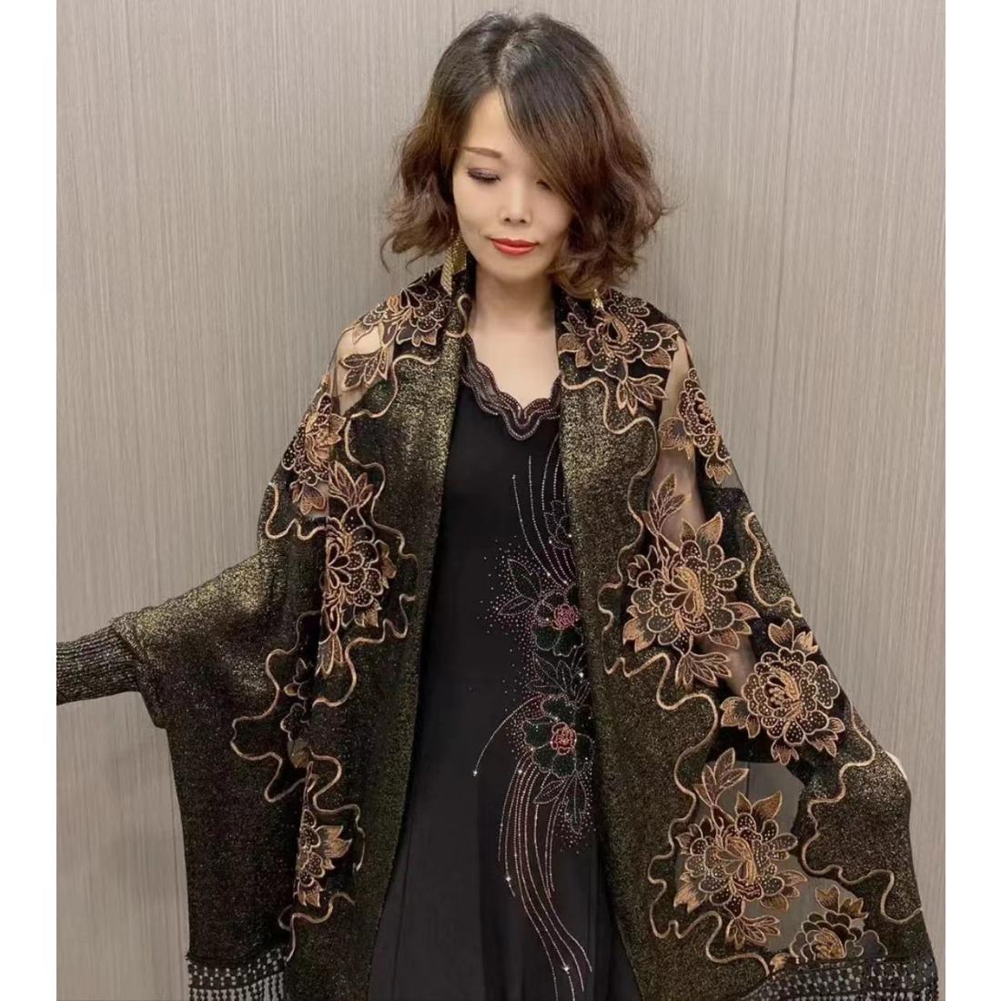 

Тяжелая промышленность, вышитая ажурная яркая шелковая бахрома, чонсам с женской вязаной накидкой-шалью 135-175CM чёрный