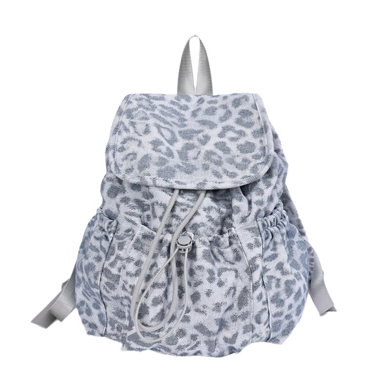 Schoolbag Retro Leopard Print Backpack Bag Women's 1011 Summer New Fashion College Style Canvas Bag Casual Large Capacity Backpack