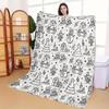 Healing Hand-Drawn Style Fill-In Style Flannel Blanket, Christmas Theme Black And White Hand-Drawn Printed Blanket, Home Office Nap Warm Blanket, Outd