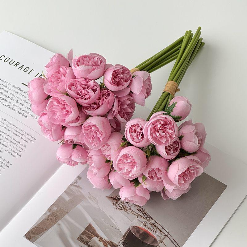 27-Head Small Rose Peony Artificial Bouquet for Home Decor or Photography Props