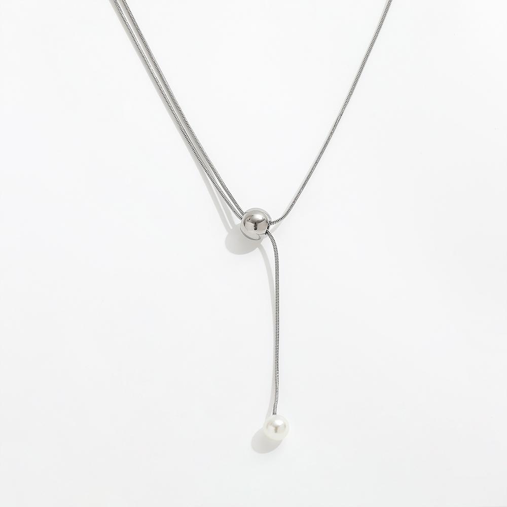Fenny 18K Gold Plated Elegant Fresh Water Pearl Bead Pendant Sweater Chain Adjustable Stainless Steel Necklace