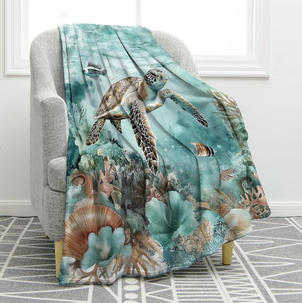 Turtle Series digital-printed polyester Bedroom velvet flannel cover blanket Fleece soft sofa cover blankets for beds
