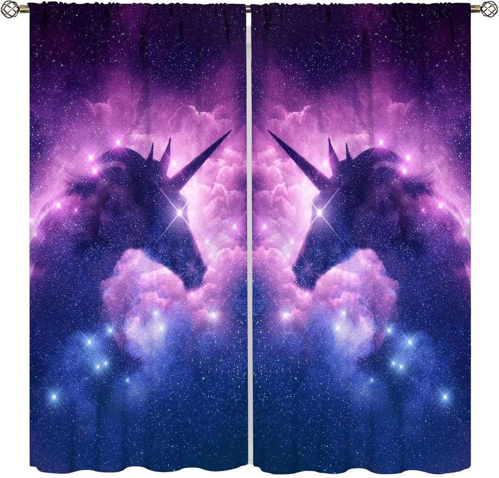 Kids Unicorn Curtains Purple Cartoon Rainbow Room Boys Girls Baby Decor Living Blackout Made Of Polyester Window Treatment