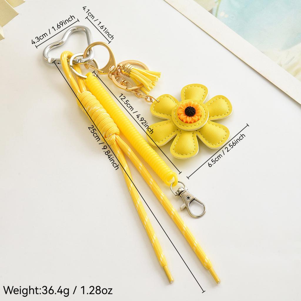 Fashion Creative Leather Sunflower Braided Rope Bag Charm Keychain for Women Ladies Stylish Backpack Key Ring Handmade Jewelry
