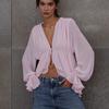European and American women's clothing new sexy babes lace-up long-sleeved top pleated loose design French shirt women