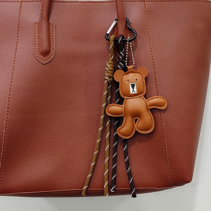 Yogodlns PU Leather Little Bear Woven Rope Backpack Pendant Decoration Fashion DIY Keychain Bag Accessories