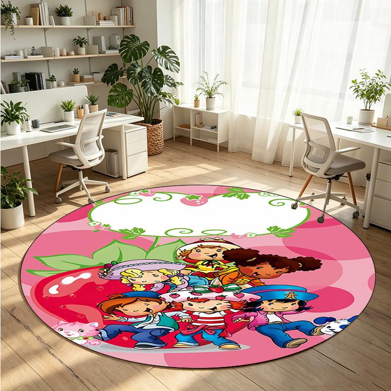 Strawberry Princess Printed Round Crystal Velvet Rug Soft Non Slip Floor Carpet For Bedroom Holiday Gift