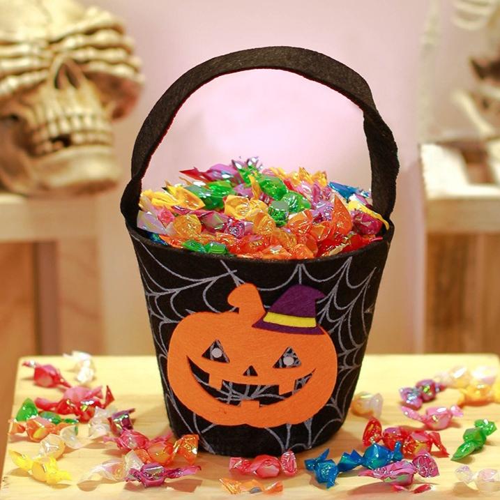 Halloween Trick or Treat Bucket Non-Woven Candy Bag Kids Portable Pumpkin Ghost Gift Tote Pouch