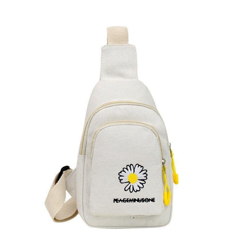 Embroidered Canvas Chest Bag Stylish Small Crossbody Bag Female Shoulder Bag for Women Daily Use, Travel, Running Outdoor Sports