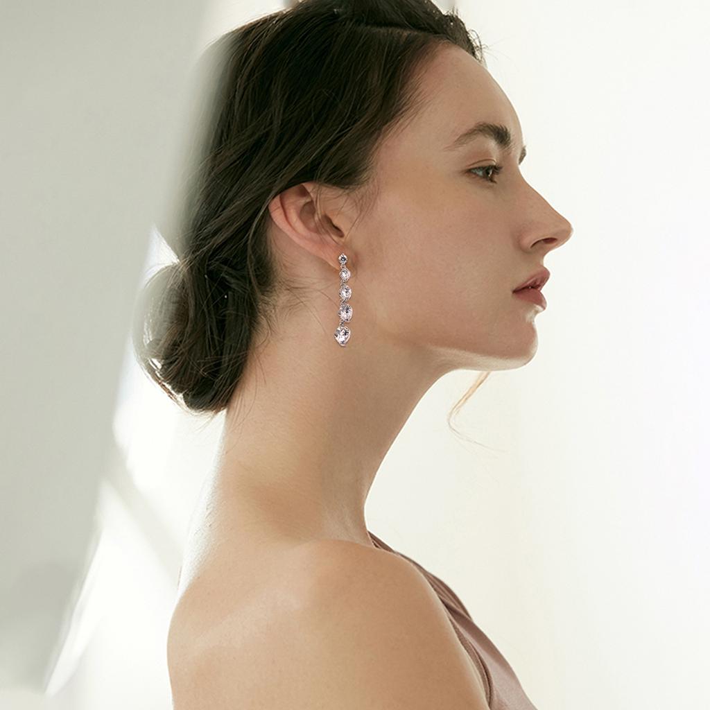 Luxury Zircon Tassel Drop Earrings Long Crystal Dangle Earrings Elegant Party Jewelry For Women