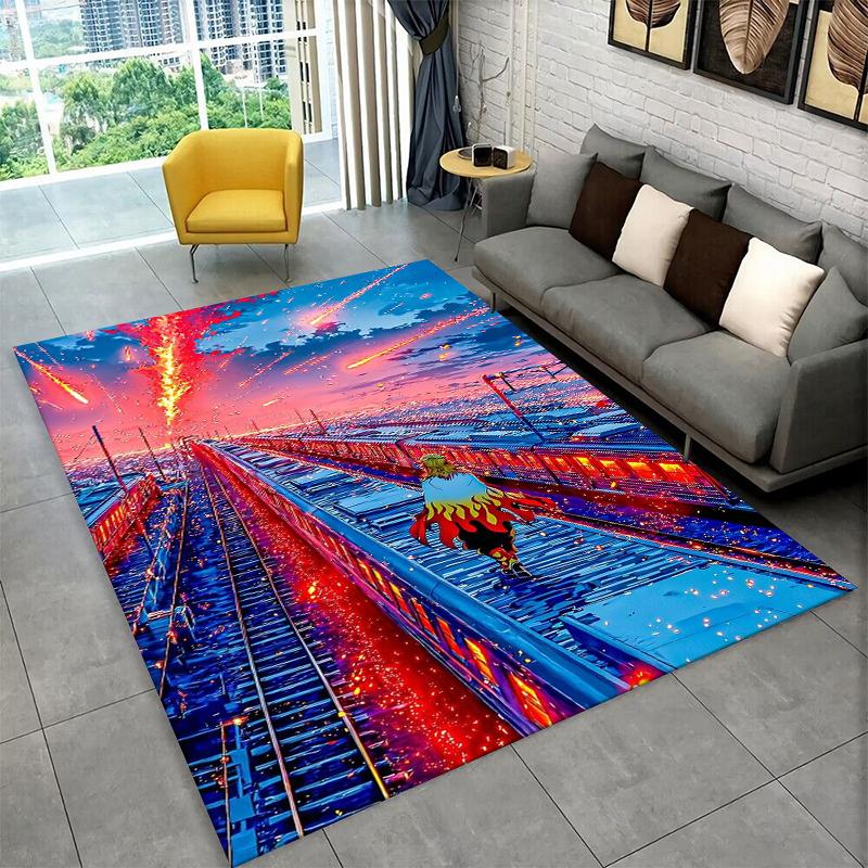 Anime-Teppich mit Demon Slayer-Motiv: Kamado Nezuko und Tanjirou. Ideal für Spielzimmer, Schlafzimmer, Wohnzimmer, Sofa und Zuhause. Rutschfeste Bodenmatte für Kinder.