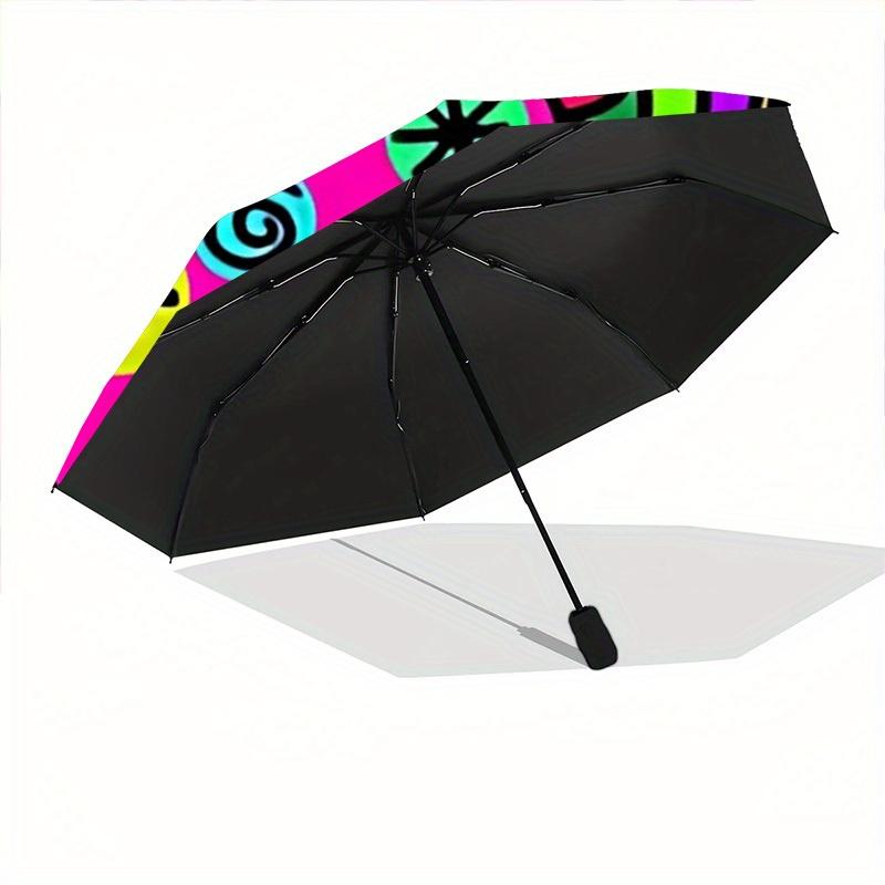 1pc Colorful Abstract Pattern Automatic Folding Umbrella - 8-Rib Iron Frame, Windproof, Portable Sunshade with Plastic Handle for Travel & O