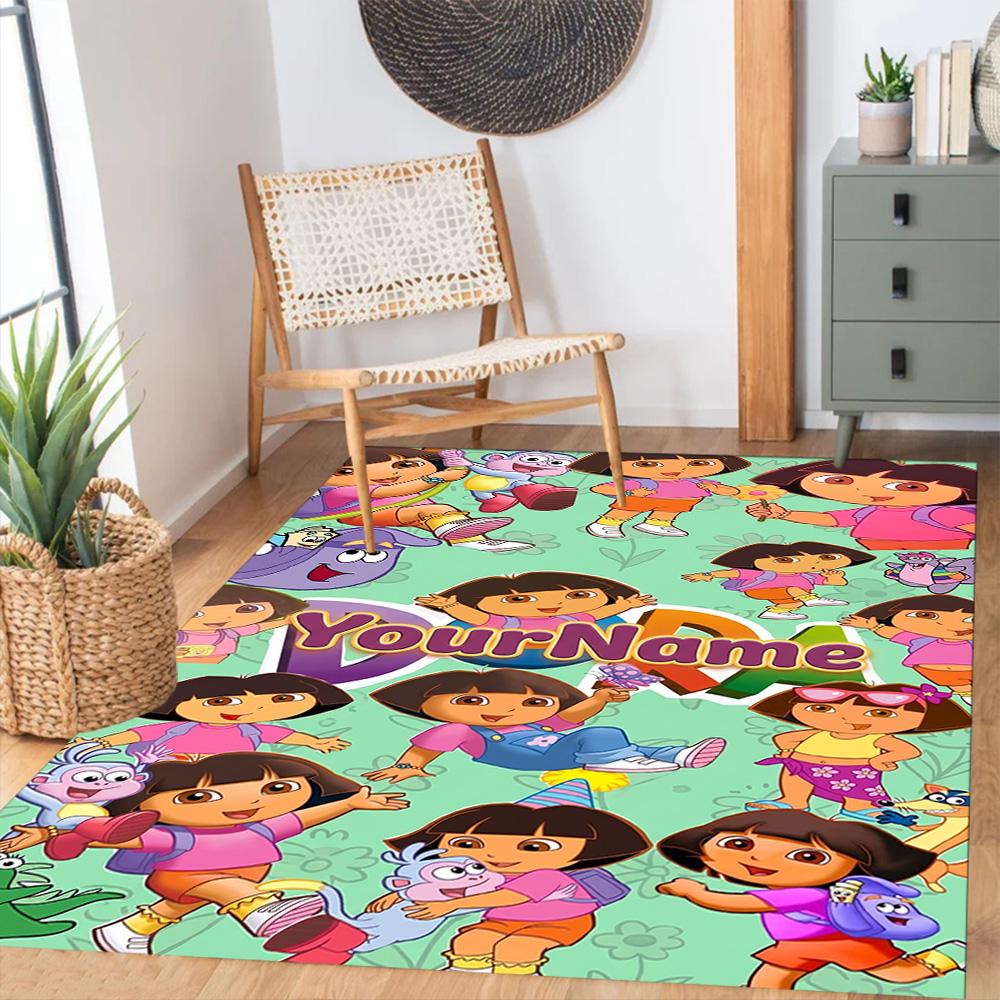 Dora Explorer Customizable Name Area Rug Design for Playrooms Balcony Bedrooms Hallway Antislip Carpet Office home decor Best for Christmas