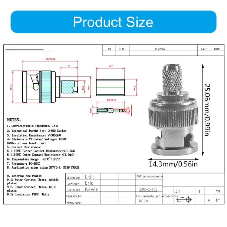 Copper BNC Male to RG59 Connector for Efficient Signal Transfer in Computer Copper BNC Adapter