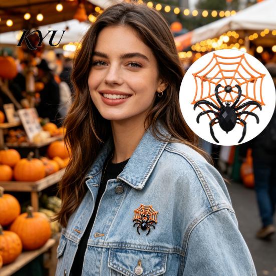 Festival Costume Jewelry Halloween Spider Web Brooch, Rhinestone Badge Accessories, Holiday Lapel Accessories Pin for Jackets Sweaters Coats