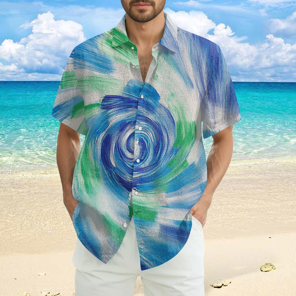 Men's Fashion Loose Tie-Dye Printed Short Sleeve Beach Shirt