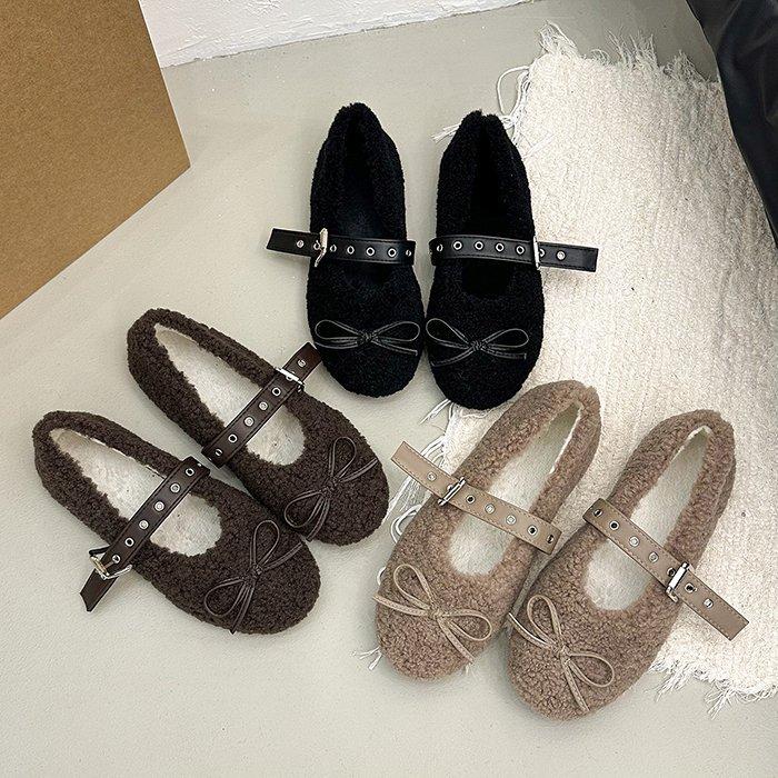 Winter 2025 new bow fairy style versatile fashion simple word with soft sole square head Mary Jane shoes