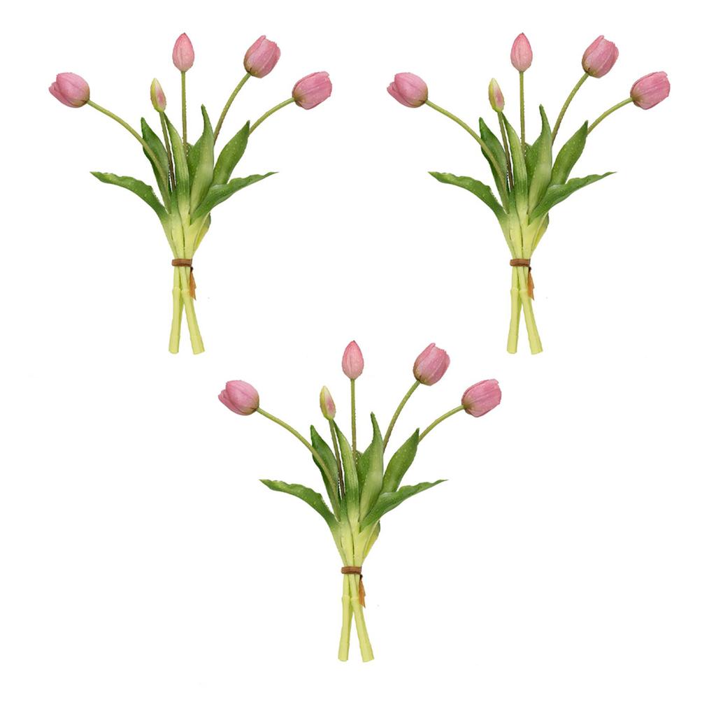 3 Bouquets Man-Made Tulip Flowers Fake Flowers Real Feel Latex Bouquet Home Office Wedding Party Desktop Decoration Garden