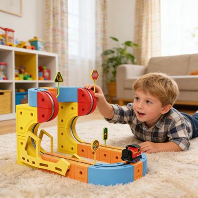 66/84 Stück/Set Magnetische Zugstrecke Set DIY Rennwagen Würfel Schiene Bausatz Kleinkinder Jungen Mädchen Schwerkrafttrotzender Elektrischer Zug MINT Spielzeug