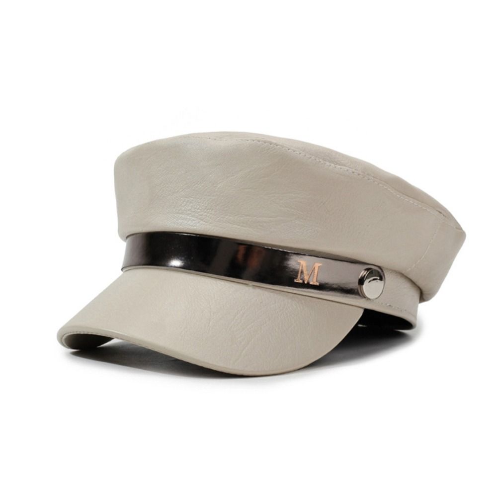 Adjustable Strap PU Leather Beret Hat PU Leather Flat Top Beret Hat  For Women Ladies