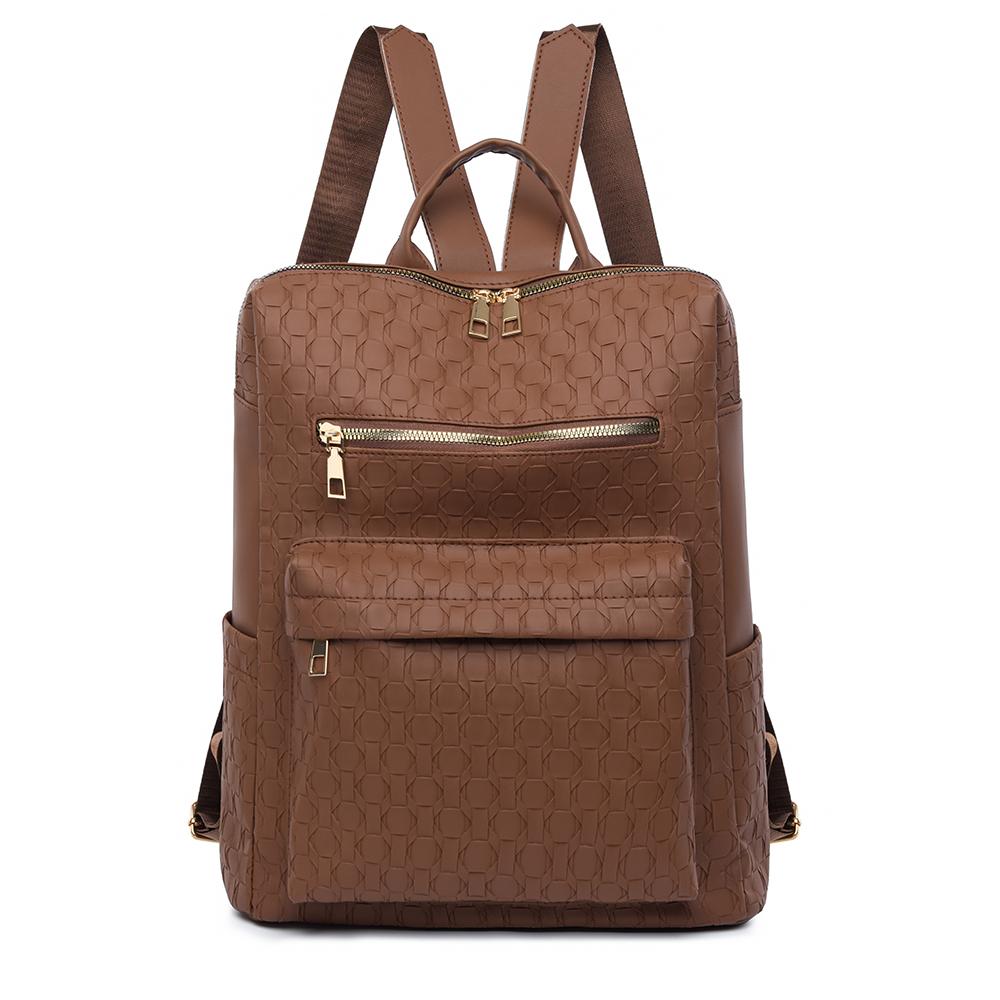 Mochila de Cuero Suave para Mujer Mochila de Gran Capacidad Bolso de Viaje de Color Sólido