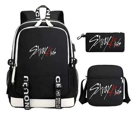 Stray Kids Ensemble Périphérique avec Sac à Dos Sac à Déjeuner Trousse à Crayons Ensemble Trois Pièces Sac d'Étudiant One size fits all