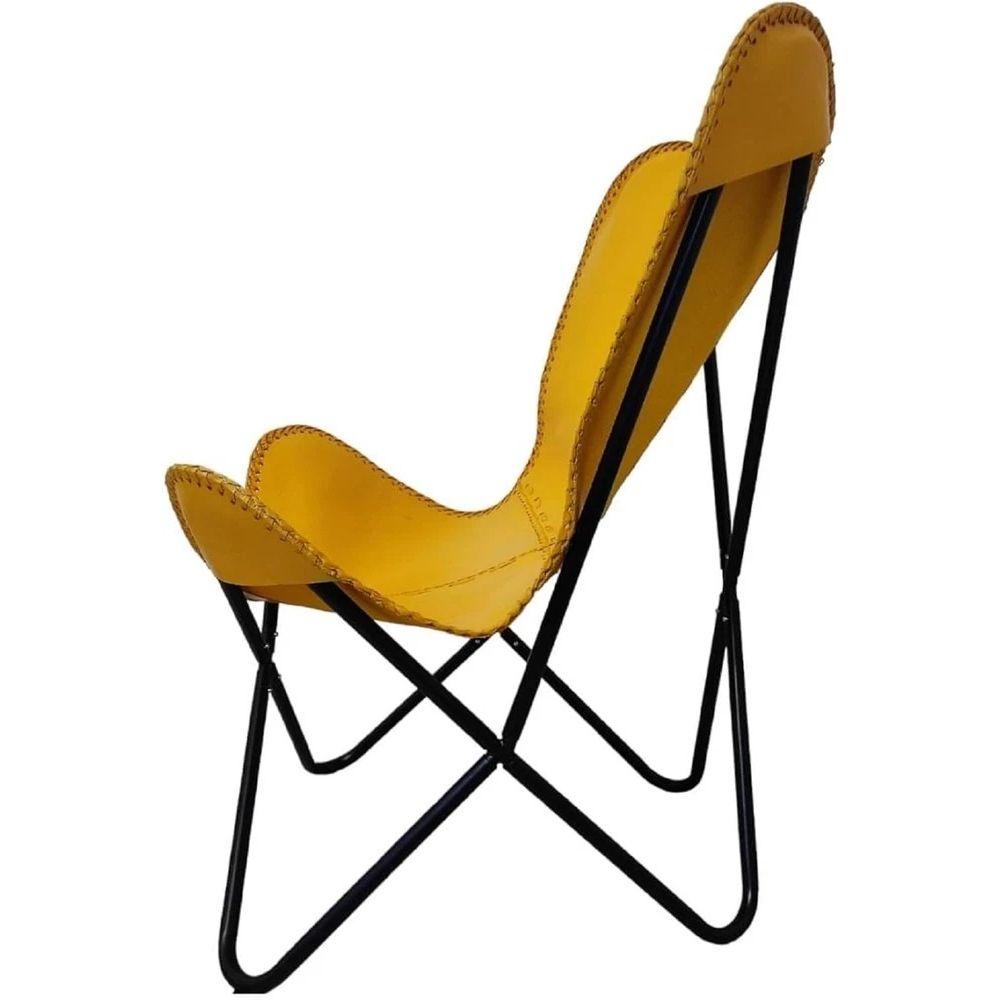 Vintage Leather Butterfly Chair Cowhide Chair Living Rooms Accent Chair Yellow