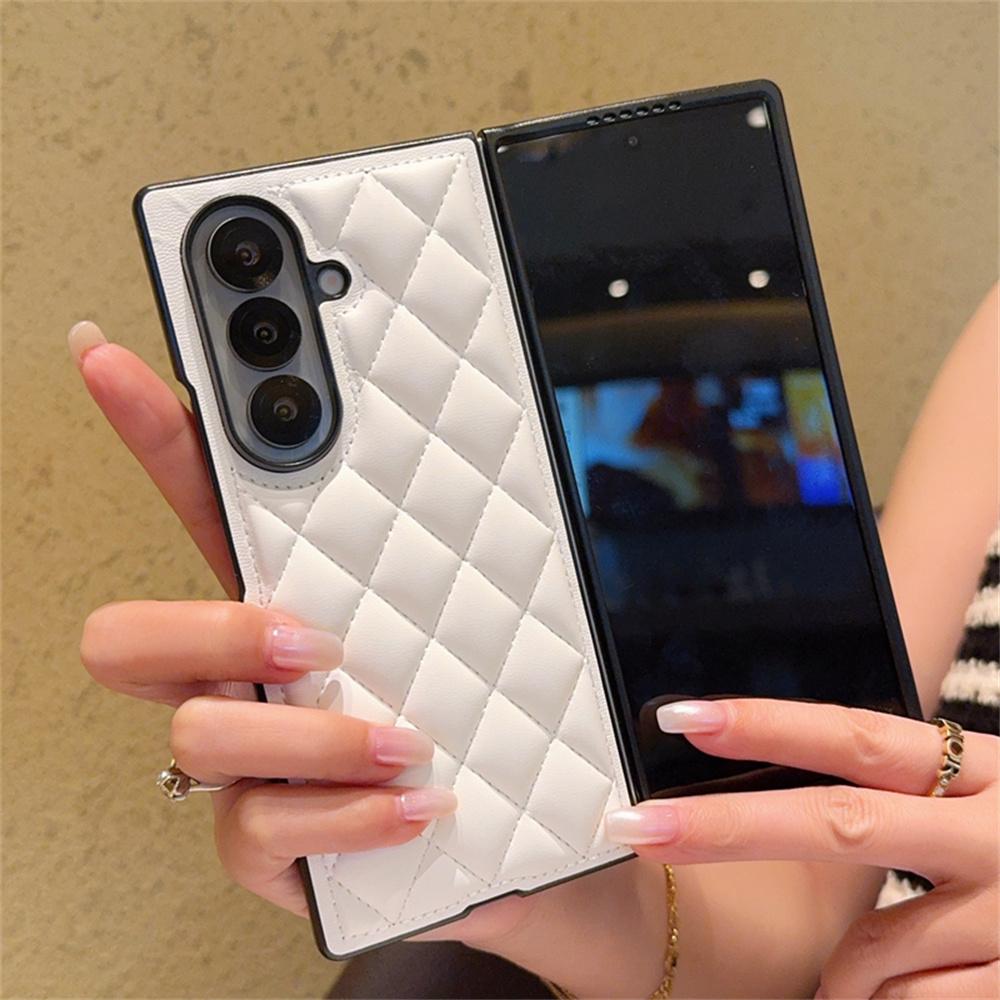 Fashion Diamond Pattern Phone Case For Samsung Galaxy Z Fold 7 6 5 5G Solid Color PC Protective Back Fold7 Cover Shell